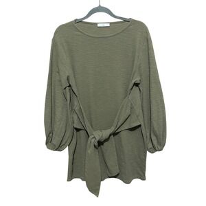 R. VIVIMOS Tie Front Mini Dress Plus Size 2XL Boho Casual Sage Green-Earthy Chic